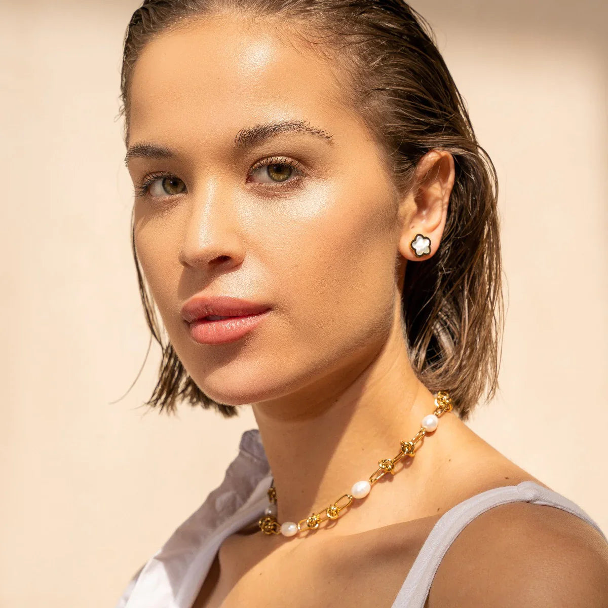 Collar de Nudo y Perla Chapado en Oro de 18k