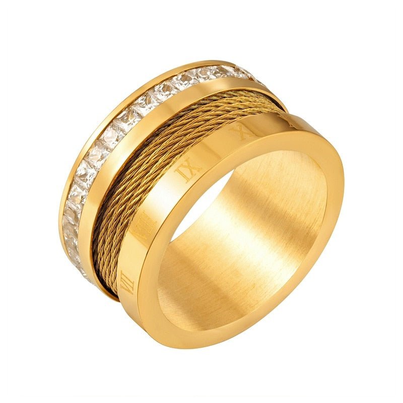 Anillo de alambre con cristales bañado en oro de 18k