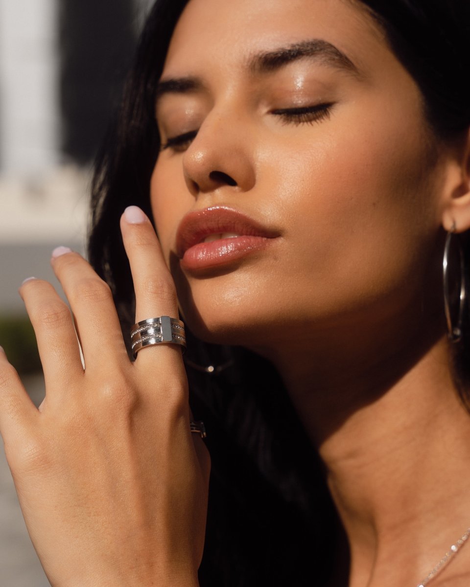 Anillo de pila de caviar - Plata