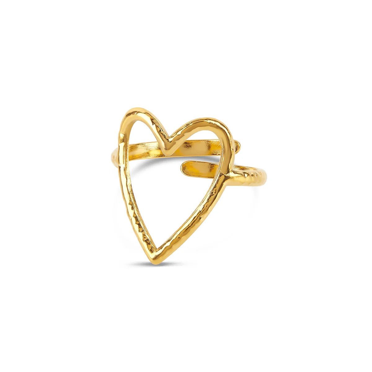 Anillo de corazón hueco ajustable bañado en oro de 18 quilates
