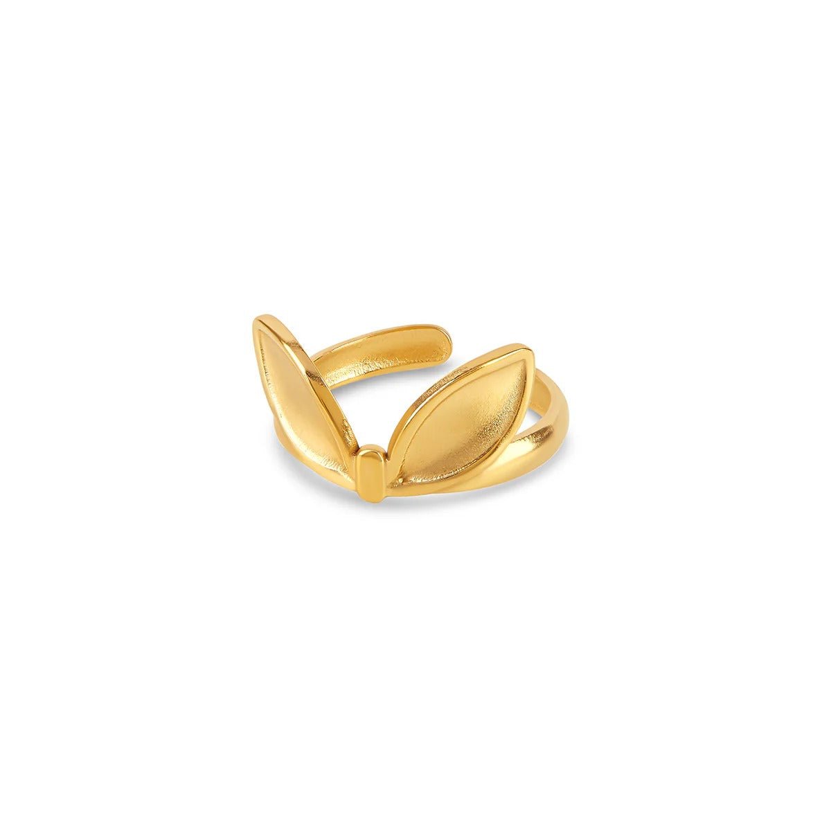 Anillo de hoja ajustable bañado en oro de 18 quilates