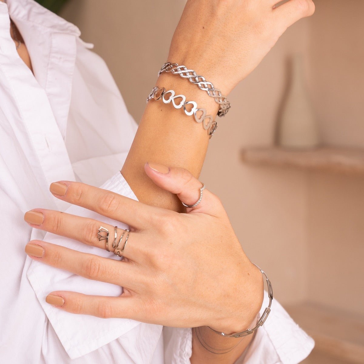 Anillo ajustable de mal de ojo - Plata