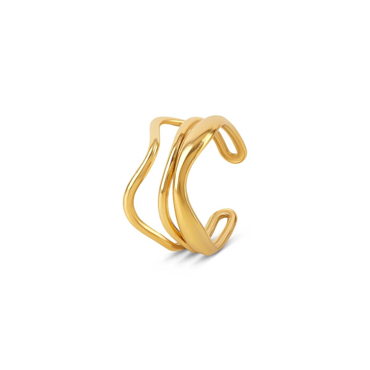 Anillo de ondas ajustable bañado en oro de 18 quilates