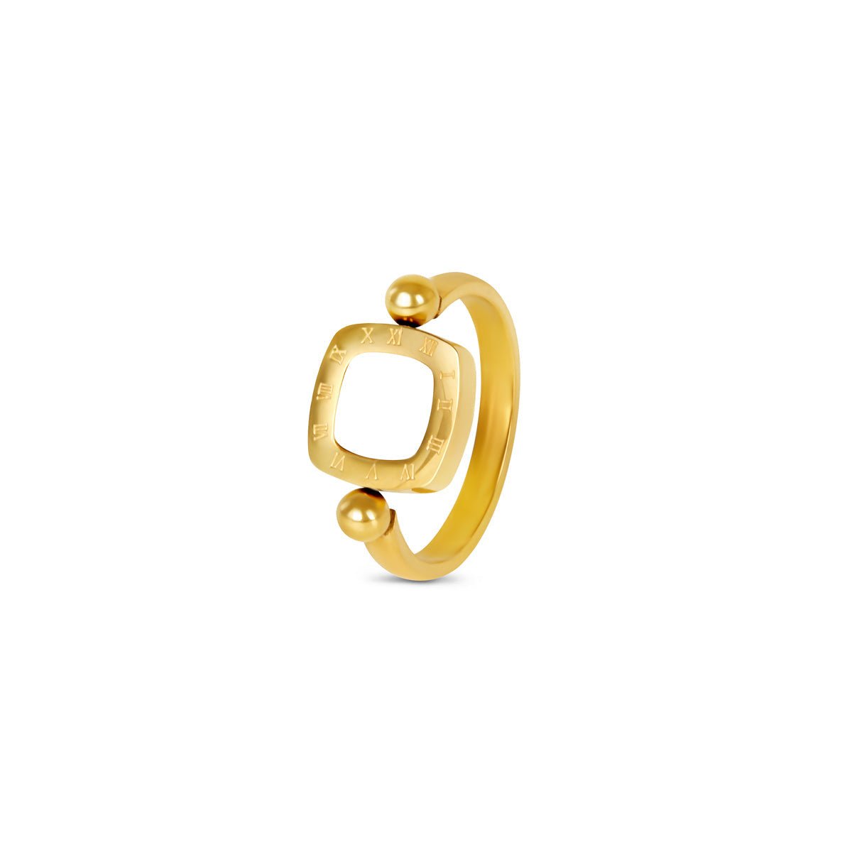 Anillo giratorio con dije cuadrado bañado en oro de 18 k