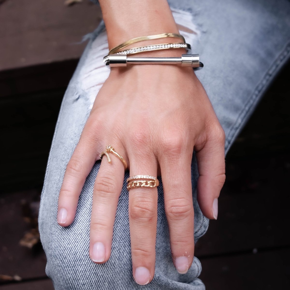 Pulsera de puño con rosca - Plata