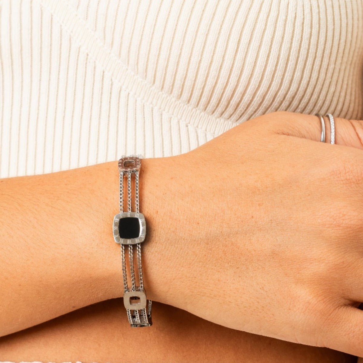 Pulsera de verano de ónix - Plata