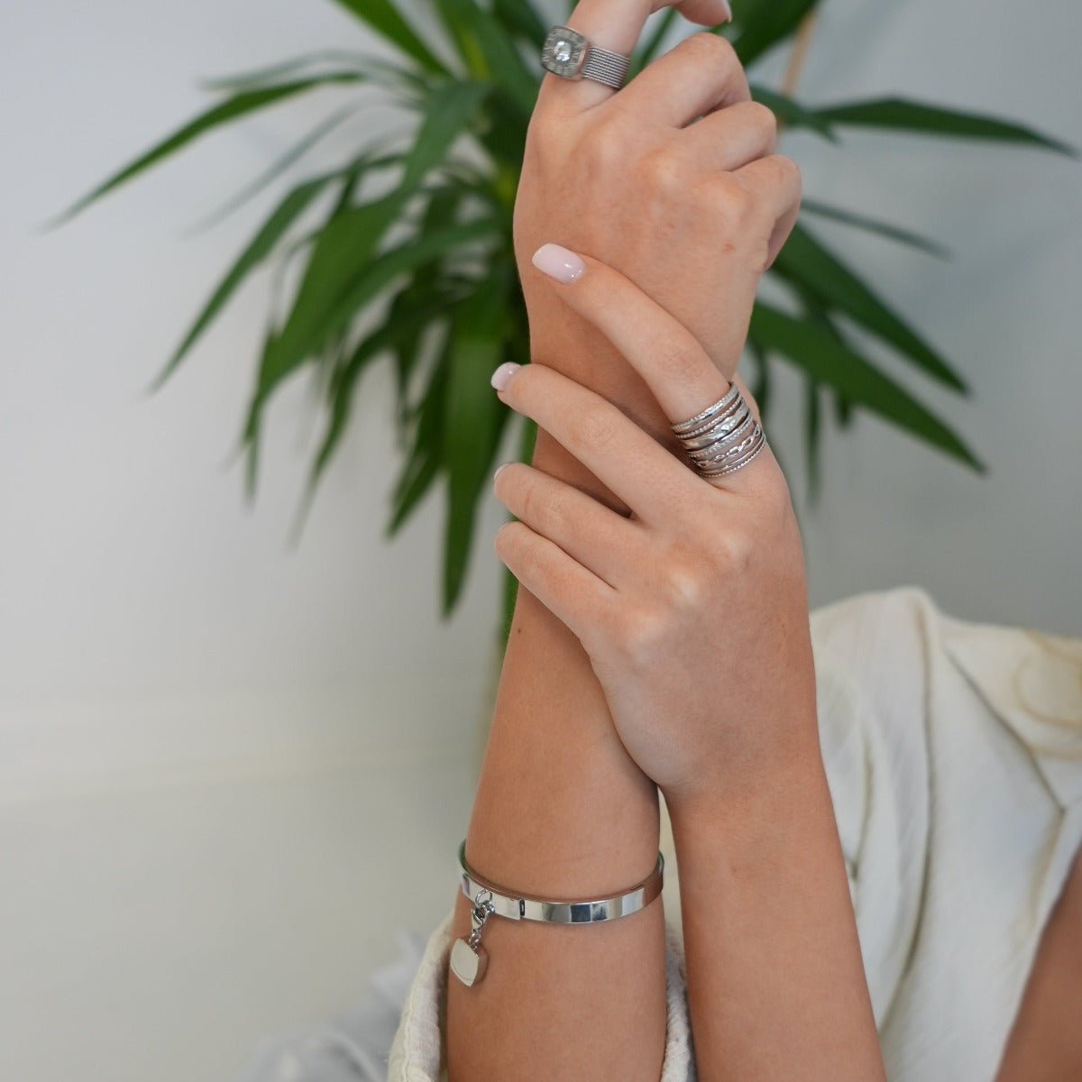 Pulsera con dijes cuadrados - Plata