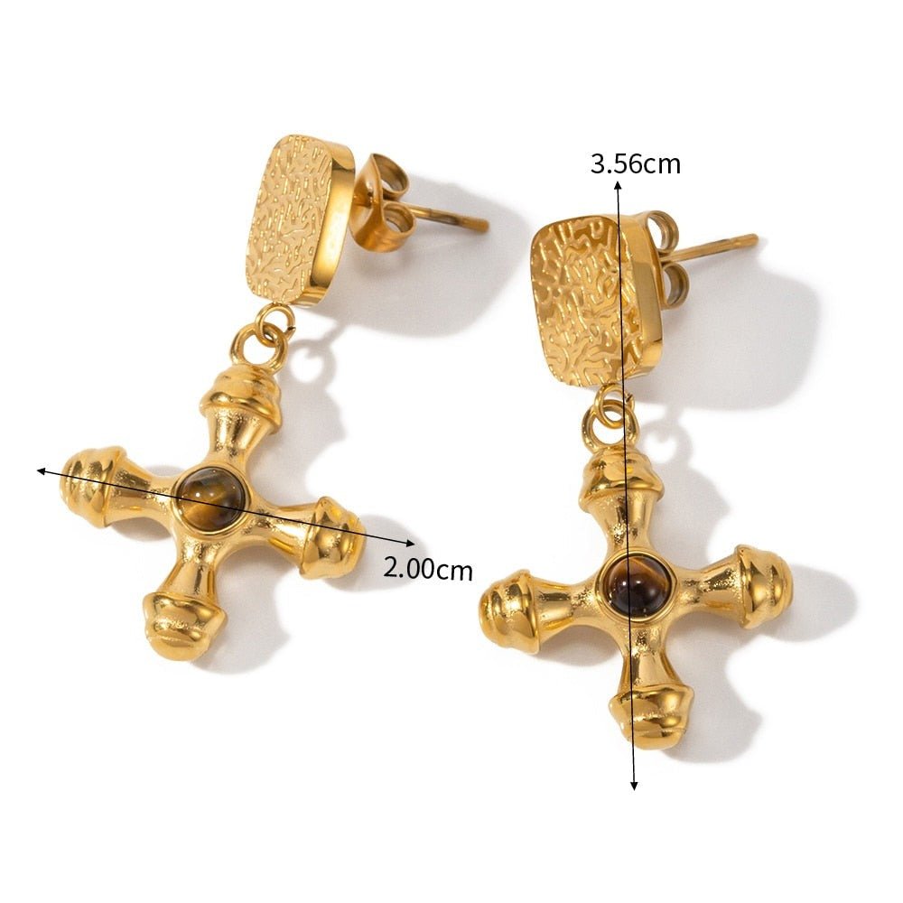 Pendiente de ojo de tigre bañado en oro de 18 quilates