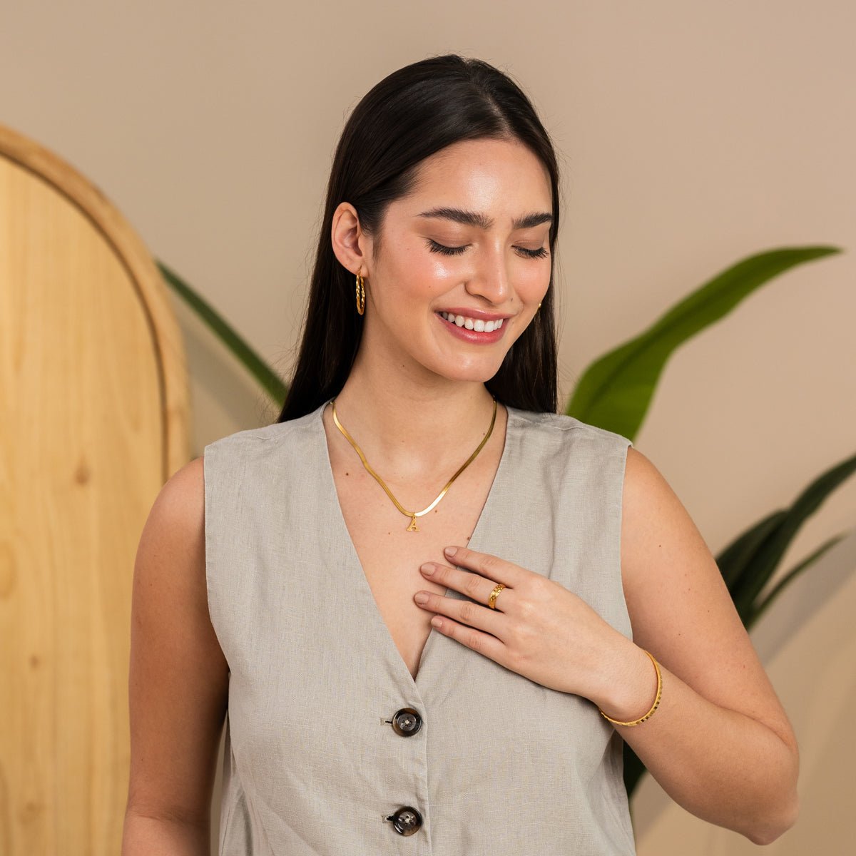 Collar con Letra Inicial Chapado en Oro de 18K