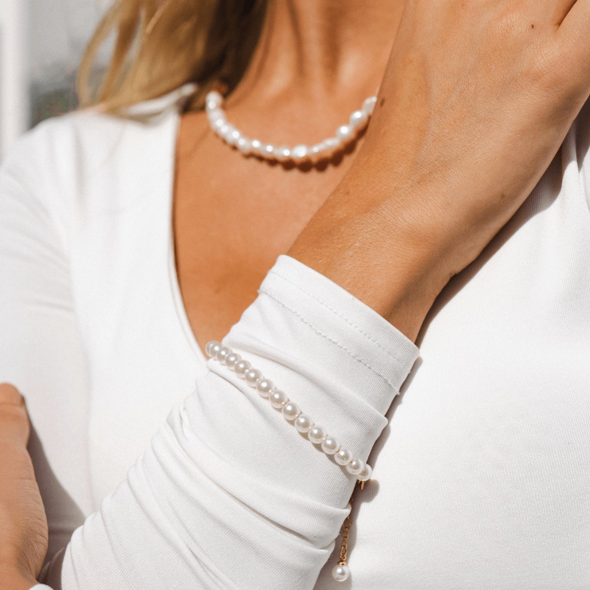 Pulsera Charm Perla Chapada en Oro de 18K