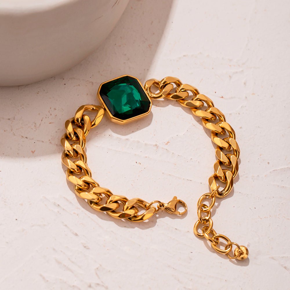 Pulsera Rica Esmeralda Verde Bañada en Oro de 18k