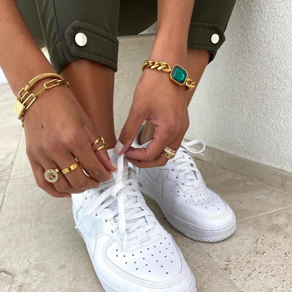 Pulsera Rica Esmeralda Verde Bañada en Oro de 18k