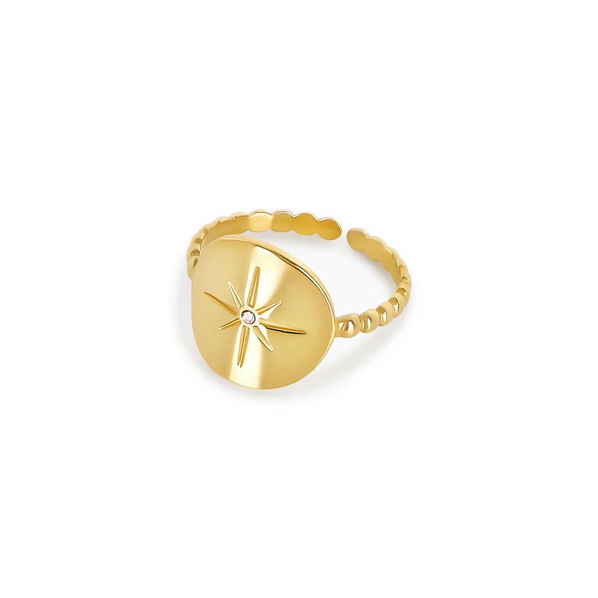Anillo de estrella náutica ajustable bañado en oro de 18 k