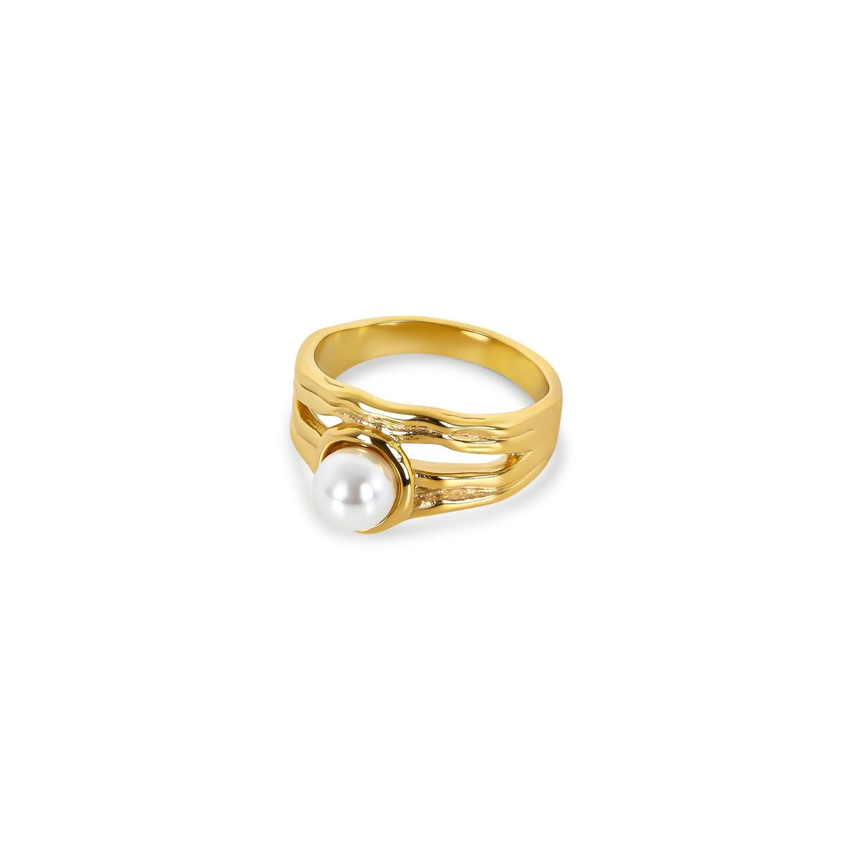 Anillo solitario de perla Catalina bañado en oro de 18 k