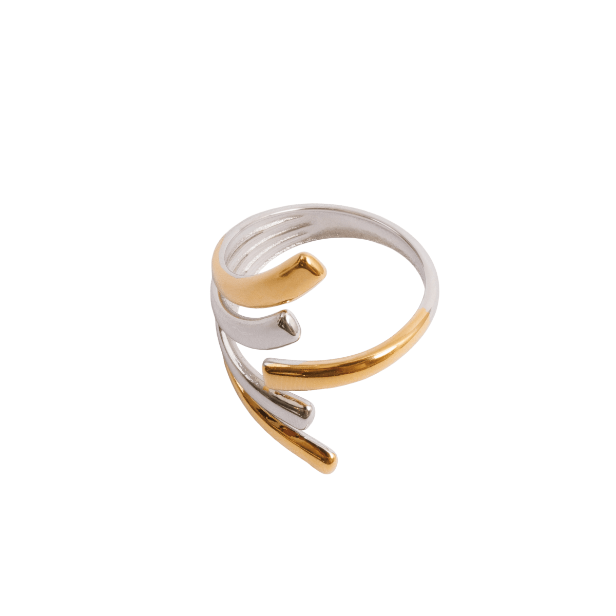 Anillo de flujo ajustable con baño mixto de oro y plata