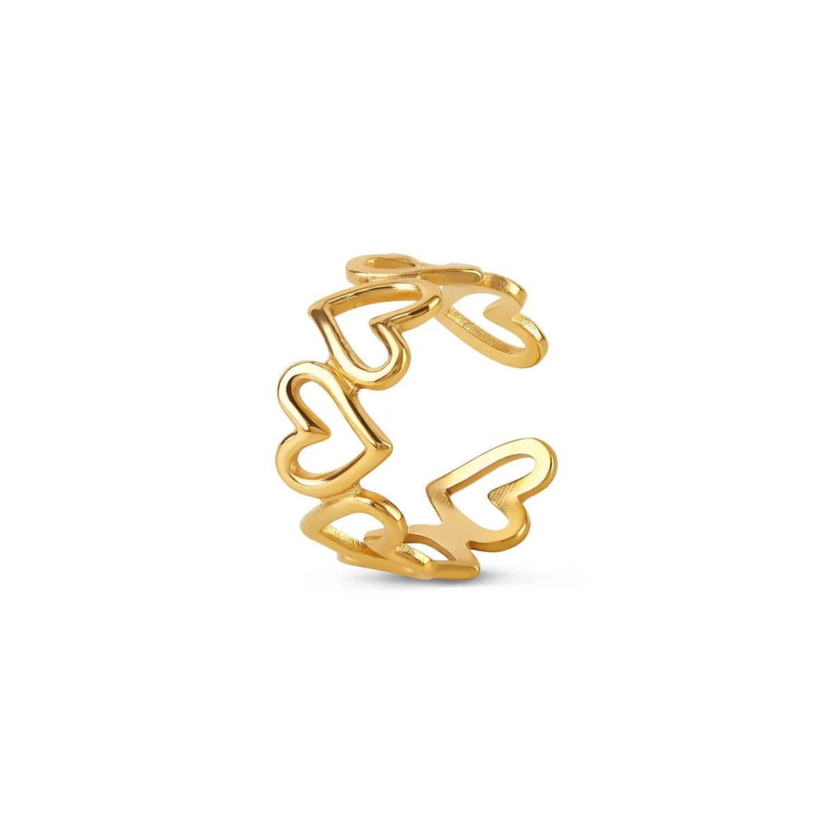 Anillo ajustable con corte de amor bañado en oro de 18 quilates