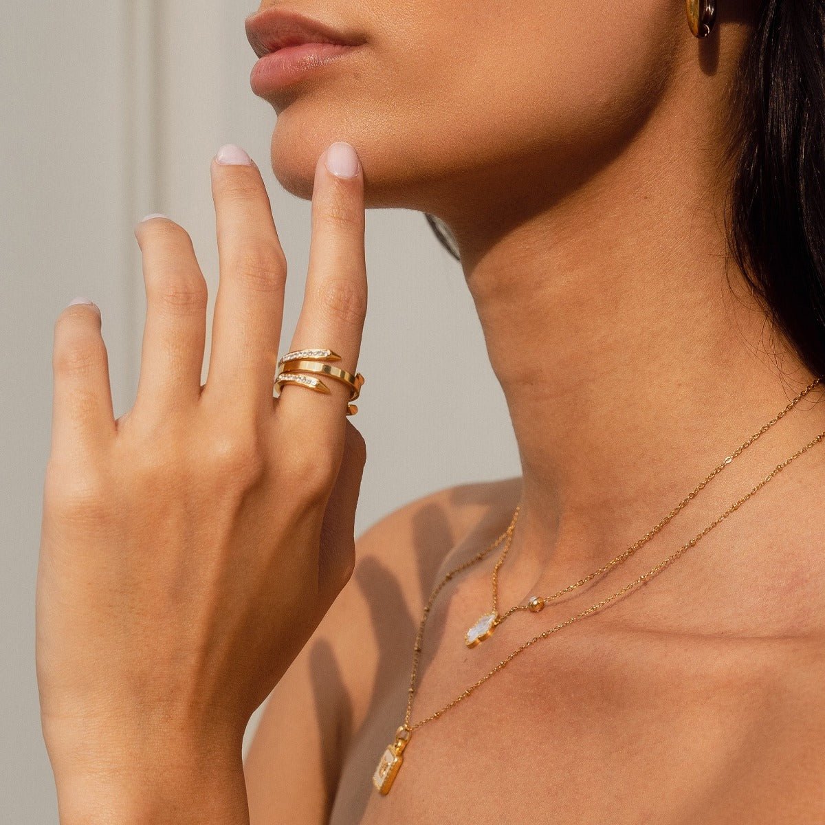 Anillo de Uñas con Puntas Bañado en Oro de 18K