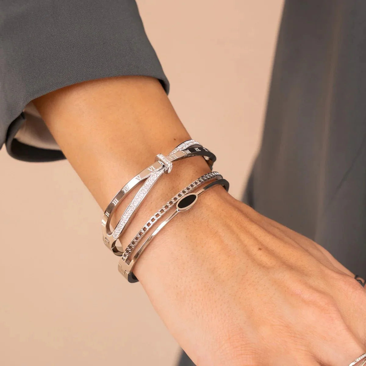 Pulsera de ónix en capas - Plata