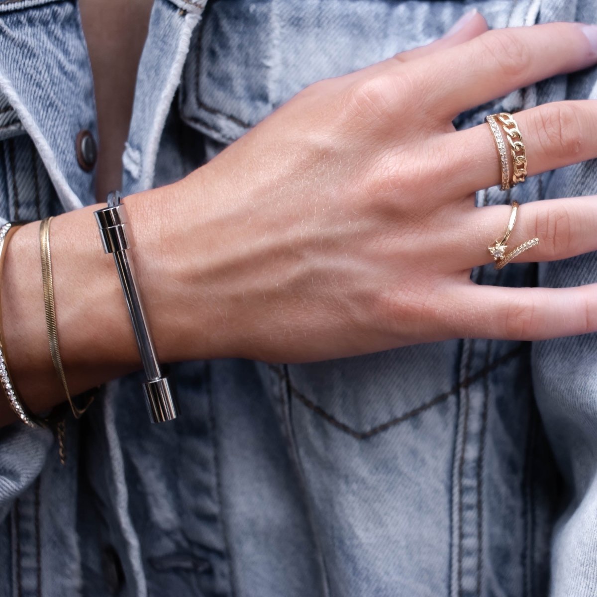 Pulsera de puño con rosca - Plata