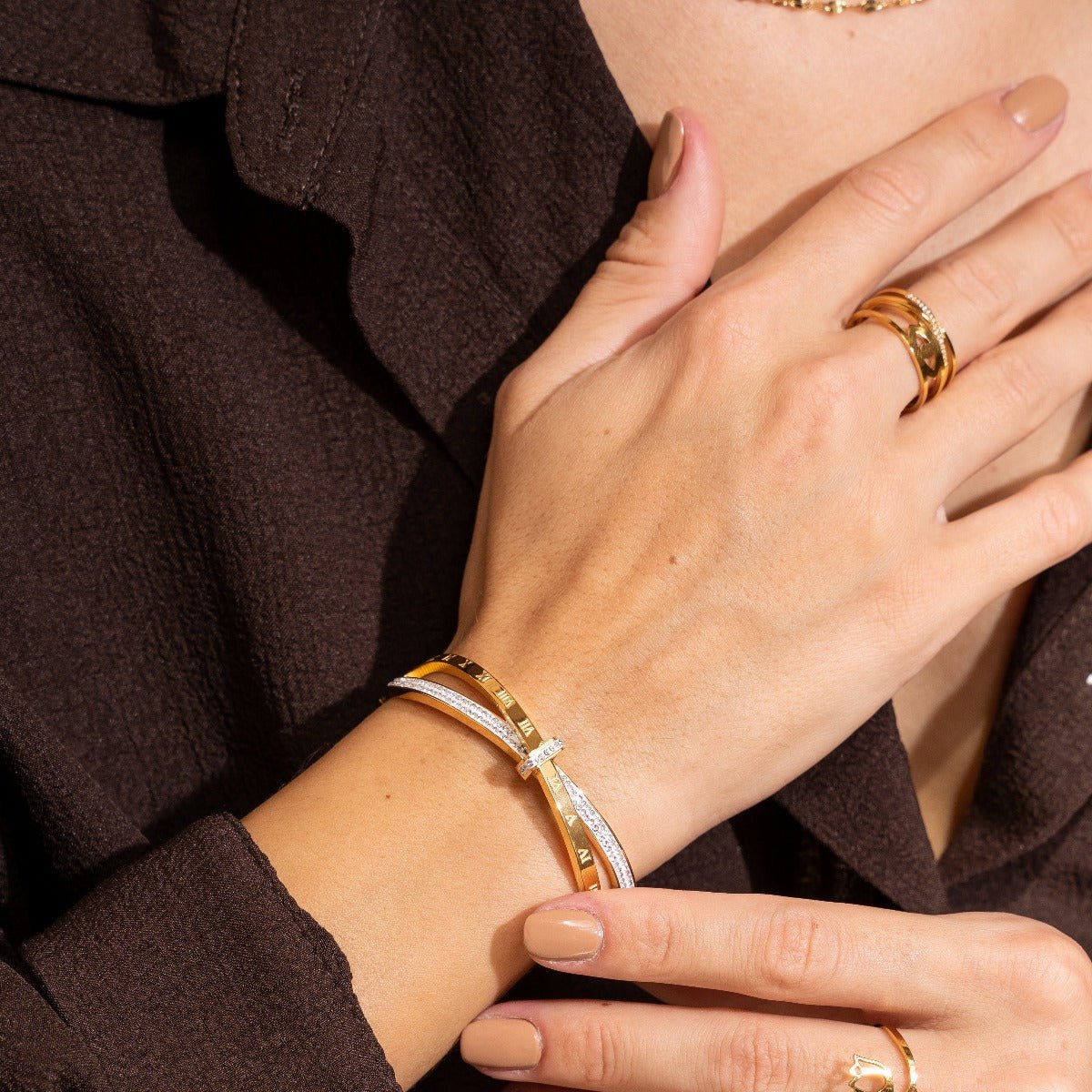 Pulsera Romana con Circonitas Bañada en Oro de 18K