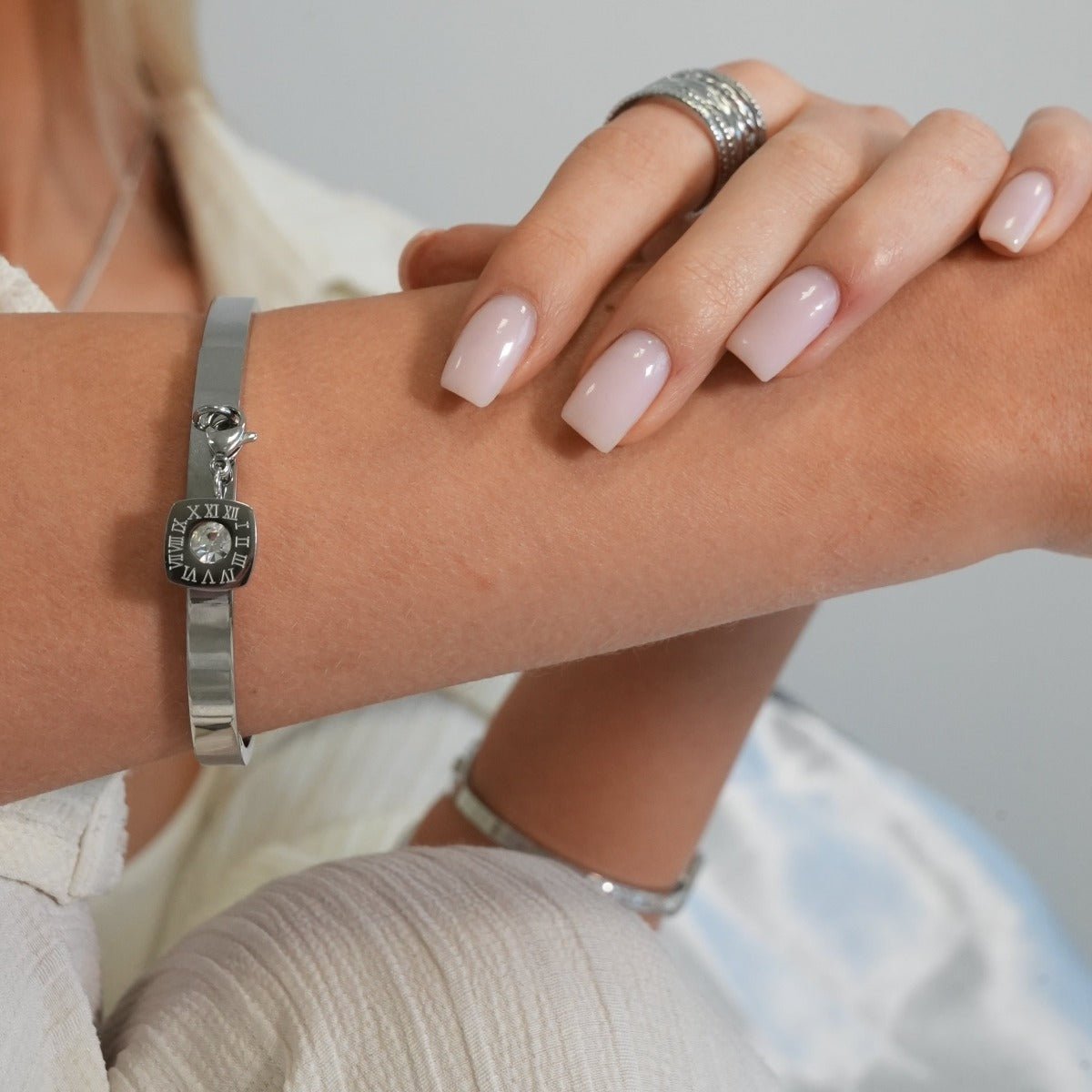 Pulsera con dijes cuadrados - Plata