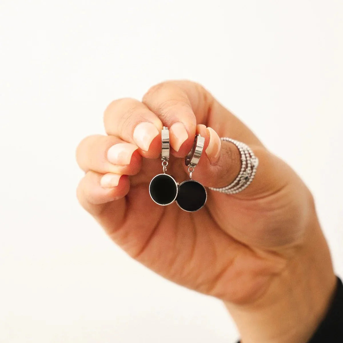 Pendiente colgante Noir - Plata