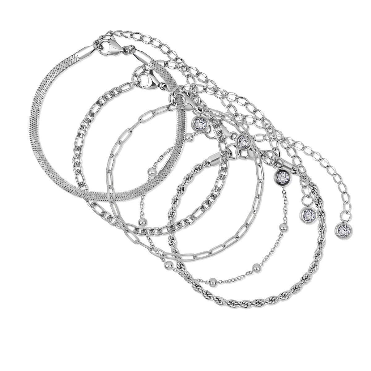Conjunto de pulseras Glamour con circonitas - Plata