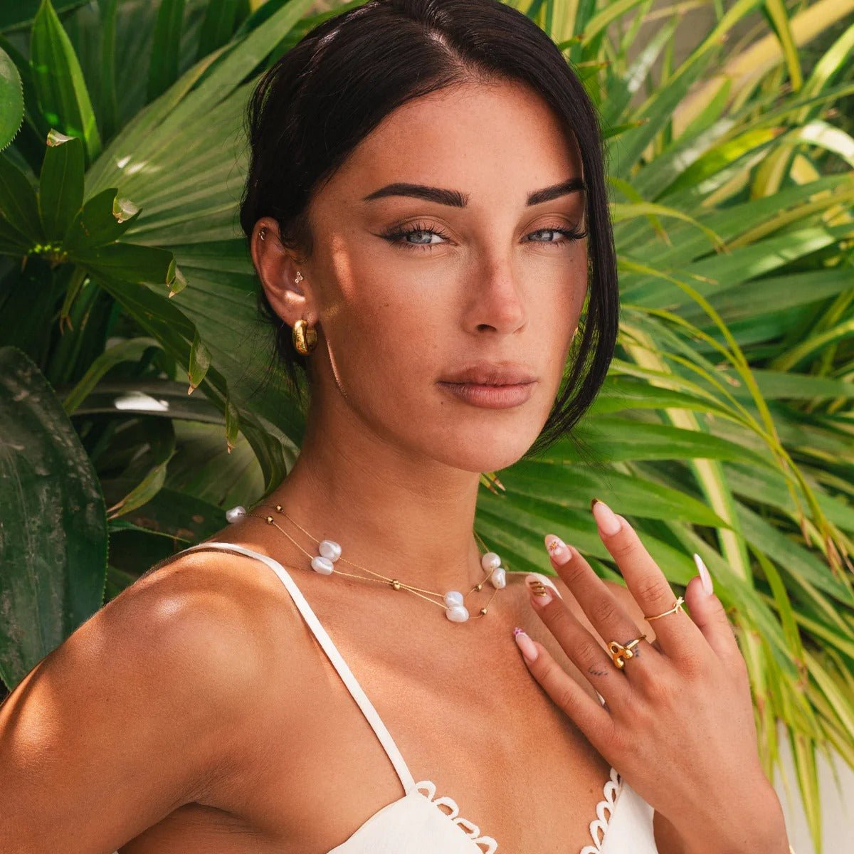 Mezcla de collares de perlas irregulares bañados en oro de 18 quilates