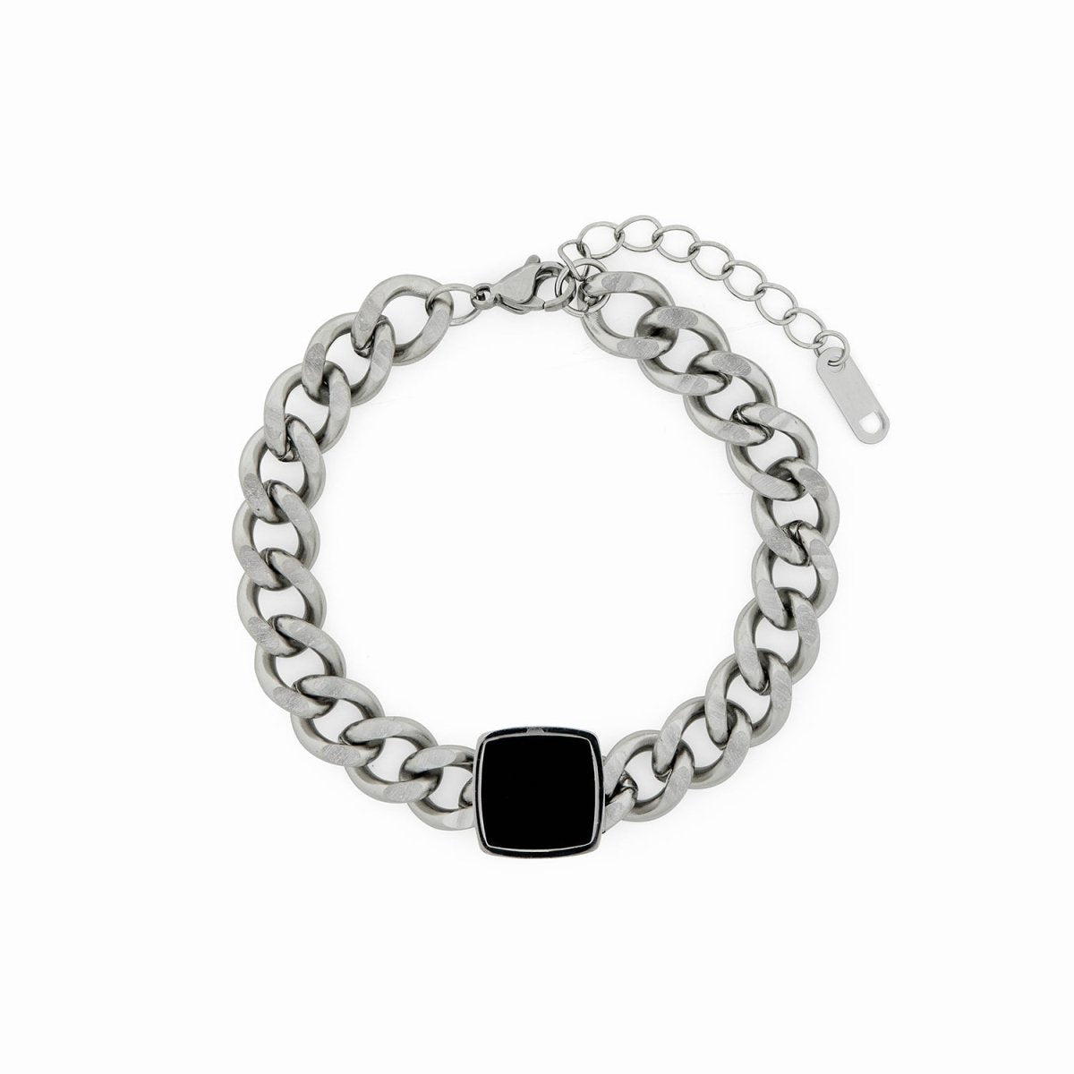 Pulsera de cadena con colgante de ónix - Plata