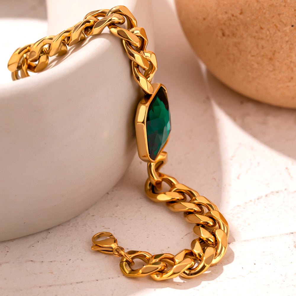 Pulsera Rica Esmeralda Verde Bañada en Oro de 18k