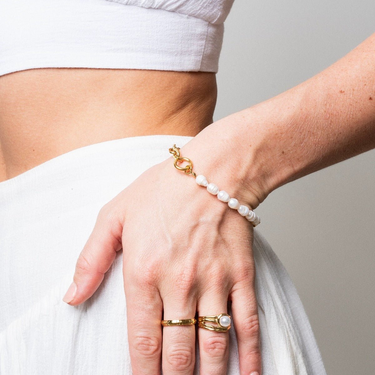 Pulsera de perlas de estado de ánimo bañada en oro de 18 k