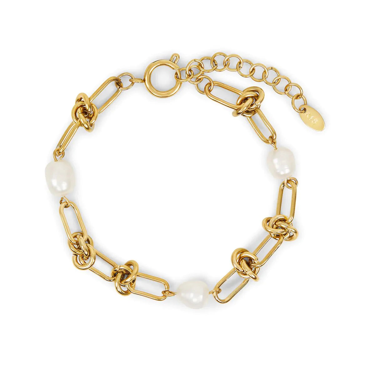 Pulsera Nudo y Perlas Baño Oro 18k