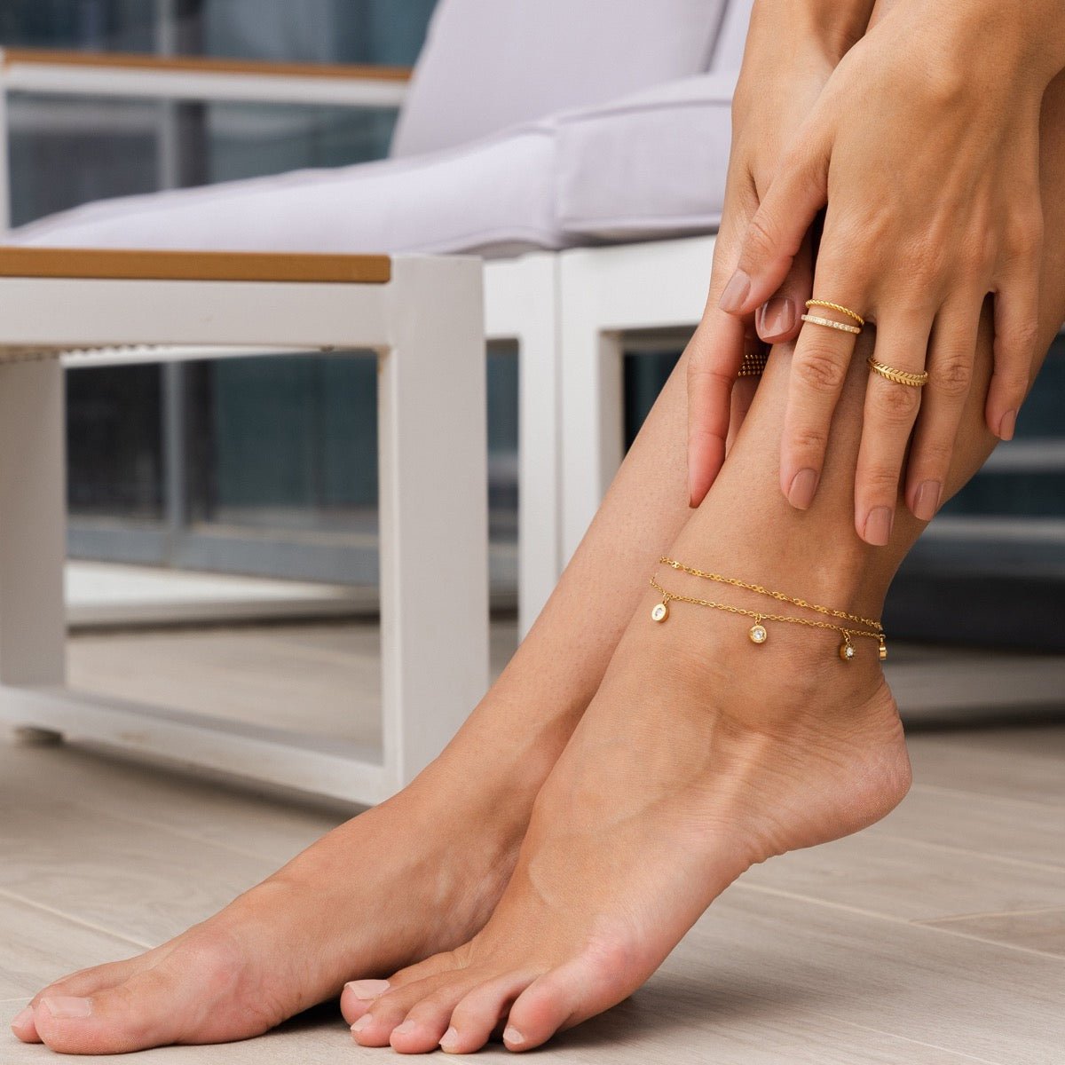 Pulsera de tobillo Atlas con circonitas bañada en oro de 18 quilates